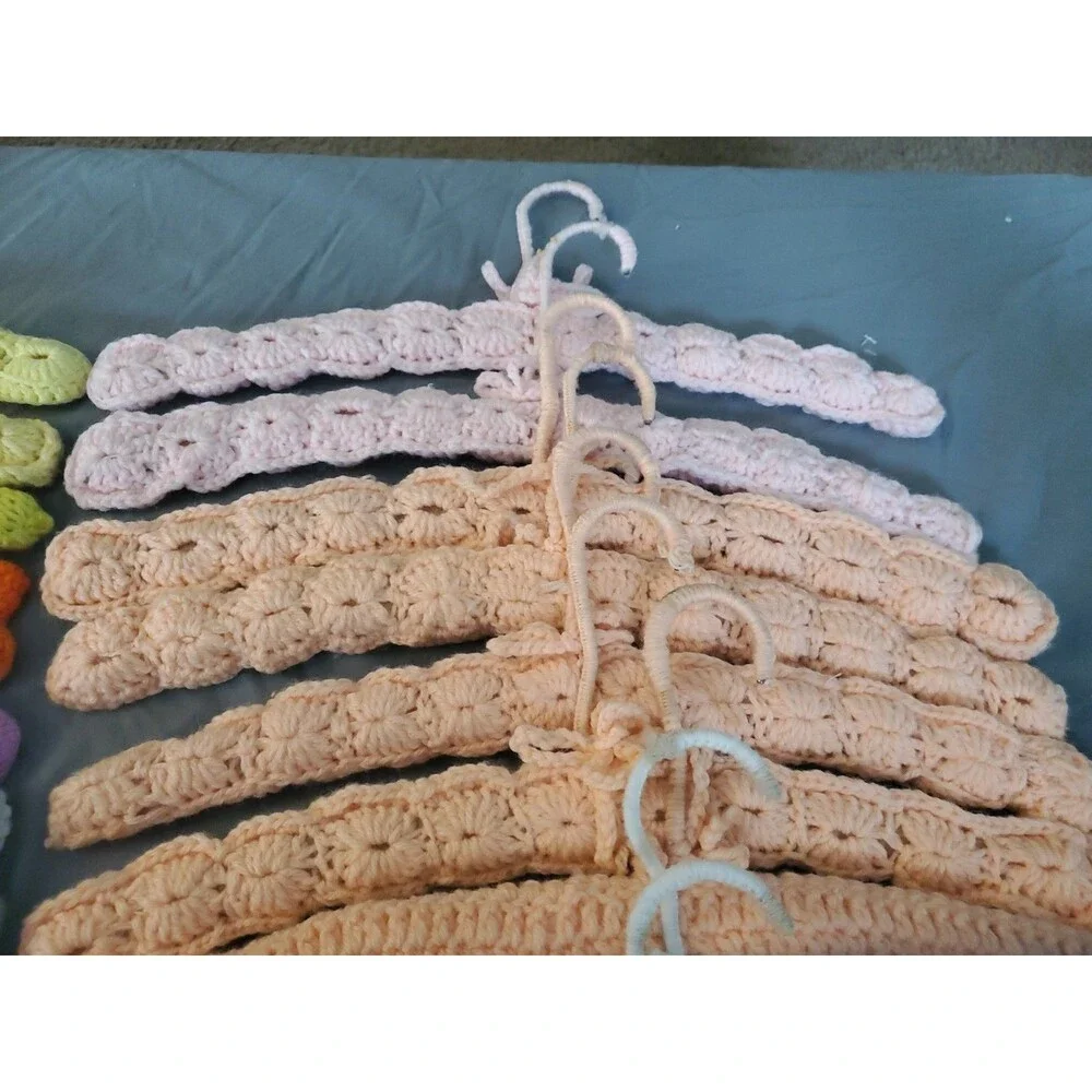 Lot Of 18 Vintage Hand Crocheted Wooden Hangers Yarn Covered 70’s Boho